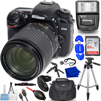 Appareil photo reflex numérique Nikon D7500 avec objectif 18-140 mm + 64 Go + flash + trépied
