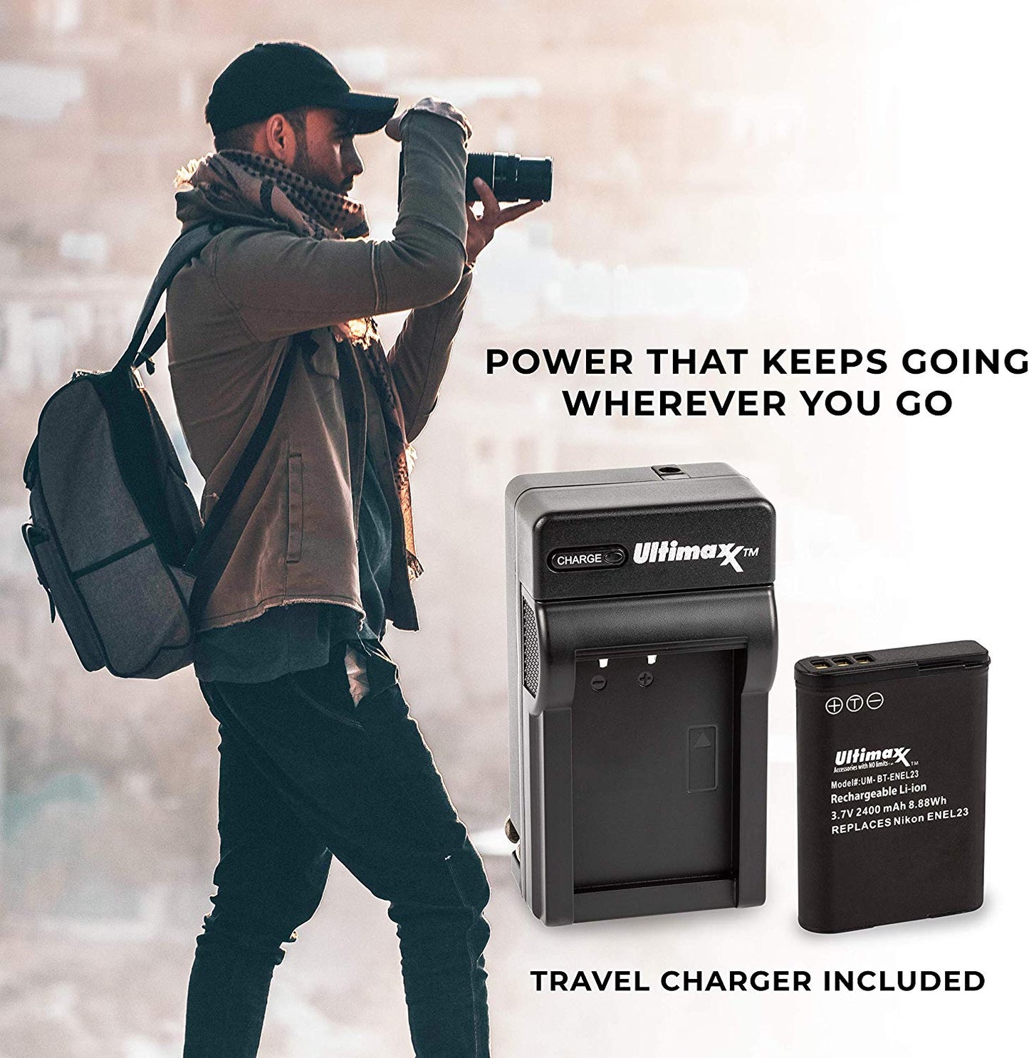 Batterie de remplacement ULTIMAXX et chargeur de voyage pour Nikon EN-EL23