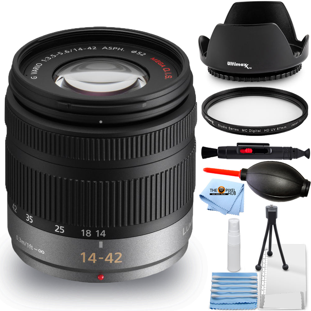 Panasonic Lumix G Vario 14-42mm f/3.5 -5.6 Asph. / MEGA O.I.S. Lens (Black, Open Box) Bundle 1