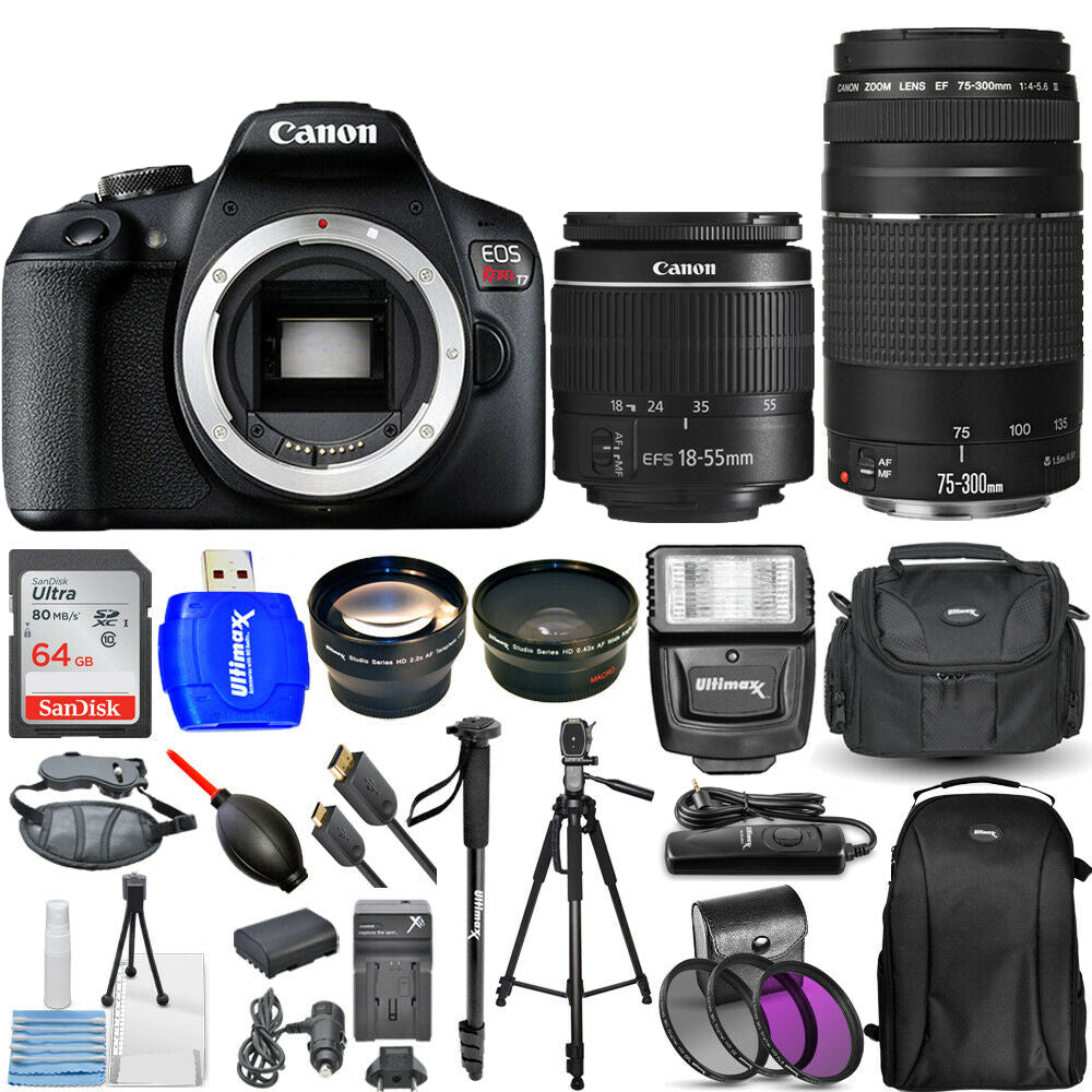 Canon EOS Rebel T7 4 objectifs 18-55 mm + 75-300 mm + 64 Go