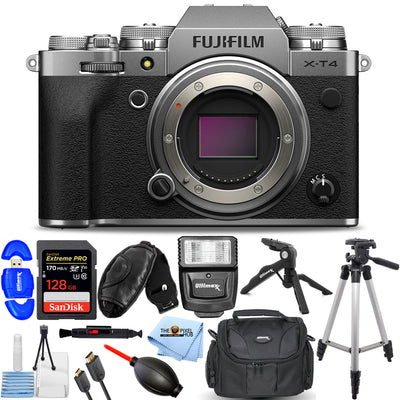 FUJIFILM X-T4 Mirrorless Camera (Silver) 16652867 - 12PC Accessory Bundle