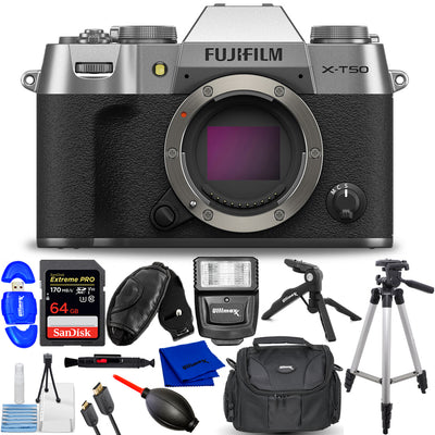 FUJIFILM X-T50 Mirrorless Camera (Silver) 16828313 - 12PC Accessory Bundle