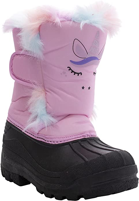 AQUAKIX Pink Unicorn Print With Rainbow Fur Snow Boots (T5)