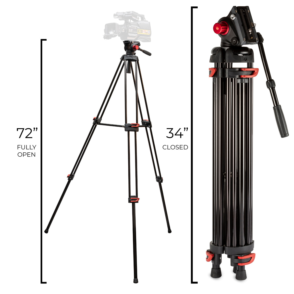 Portable Video Camera 72-inch 180cm 90 Degree Pivot Head Fluid Pan Tilt Tripod