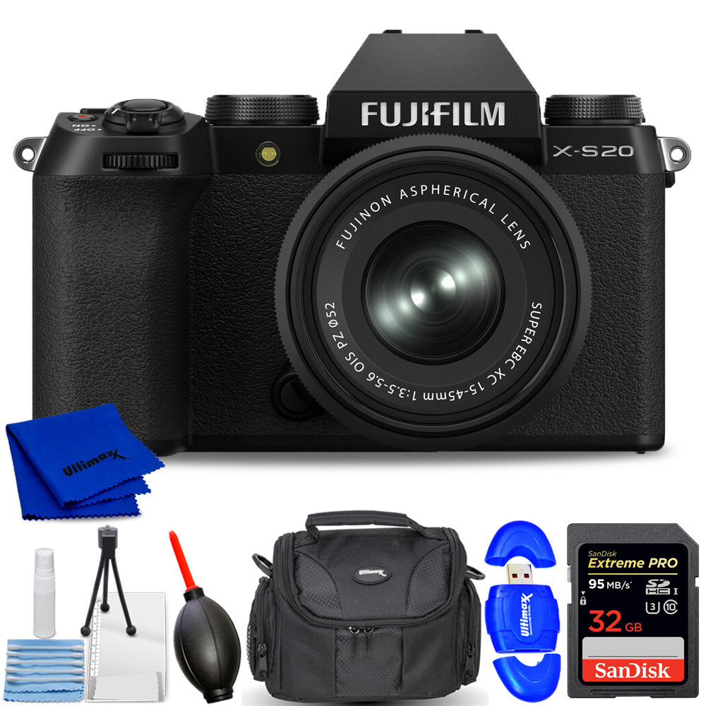 FUJIFILM X-S20 Mirrorless Camera with 15-45mm Lens (Black) 16781943 - 7PC Kit