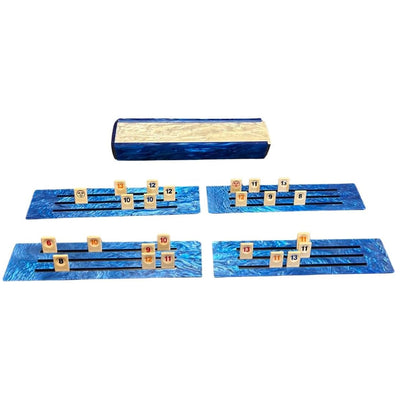 Ready Covers Lucite Rumikub Premium Set - Tiles, Holders, and Storage Acrylic Box Included (Blue Marble w White Marble)