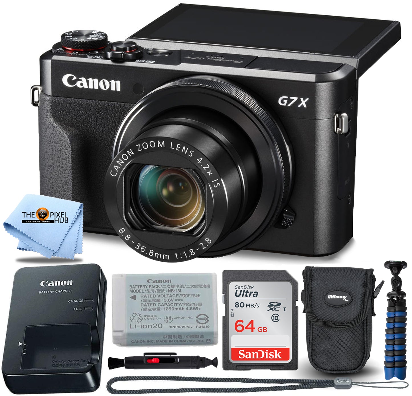 Appareil photo numérique Canon PowerShot G7 X Mark II 1066C001 + 64 Go + trépied