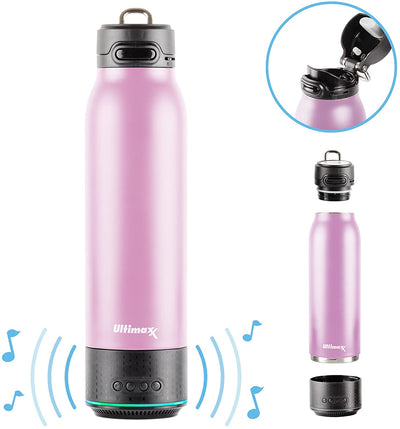 Vacuum Insulated Premium Water Bottle with Rechargeable Bluetooth Speaker - Steel Double Wall Design + Lights - PINK