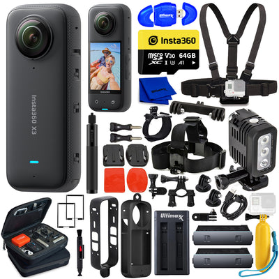 Insta360 X3 5.7K 360° Waterproof Touch Screen Action Camera - 24PC 64GB Bundle