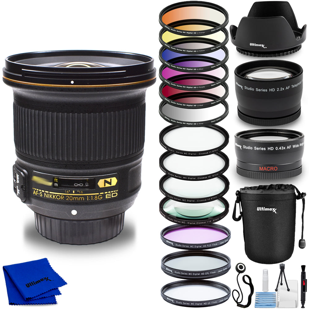 Nikon AF-S NIKKOR 20mm f/1.8G ED 20051 + Filter Kits + Lens Pouch Bundle