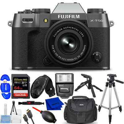 FUJIFILM X-T50 Mirrorless Camera with 15-45mm Lens (Charcoal Silver) Kit