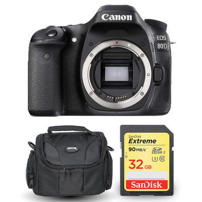 Appareil photo reflex numérique Canon EOS 80D (boîtier uniquement) 1263C004 avec Extreme 32 Go et étui gadget