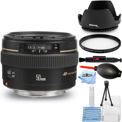 Canon EF 50mm f/1.4 USM Lens 2515A003 + UV Filter + Tulip Hood Lens Bundle