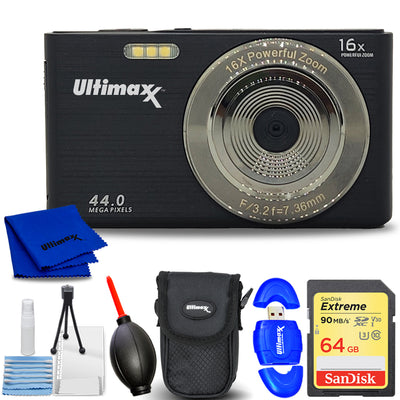 Ultimaxx 44MP Digital Compact Camera with 16x Digital Zoom w/ 32GB Card Bundle - Perfect Gift for Kids