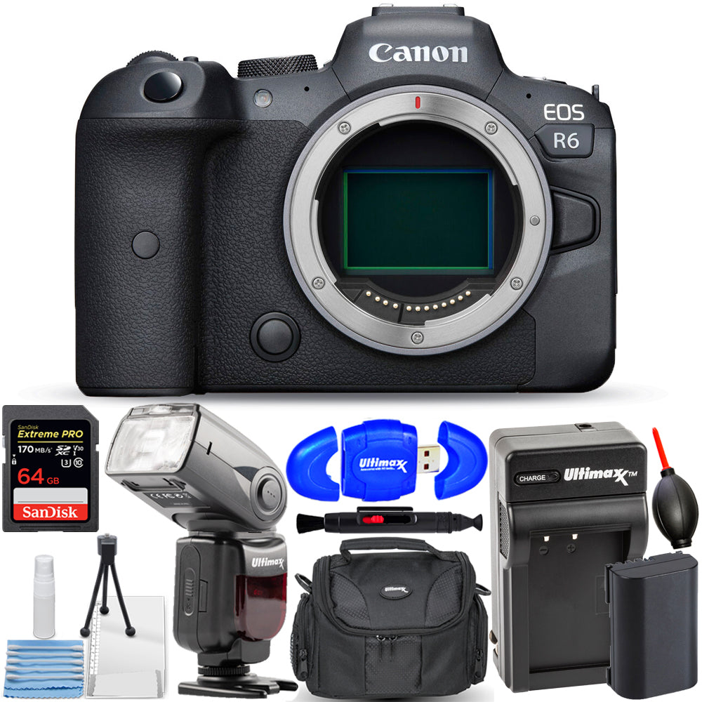 Canon EOS R6 Mirrorless Digital Camera (Body Only) - 10PC Accessory Bundle