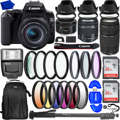 Canon EOS 250D / Rebel SL3 avec ensemble 18-55 mm + 75-300 mm + 50 mm + 64 Go