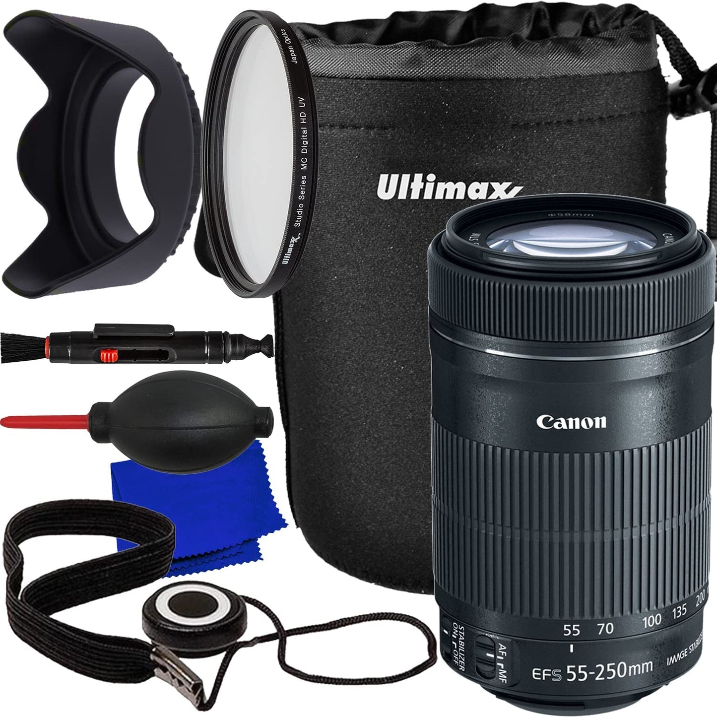 Objectif Canon EF-S 55-250 mm f/4-5.6 IS STM 8546B002 - Ensemble d'accessoires 8 pièces