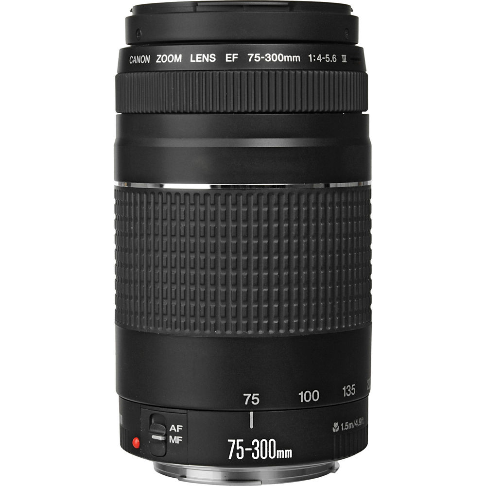 Canon EF 75-300mm f/4-5.6 III Lens (Black) + Telephoto and Wide Angle Lenses