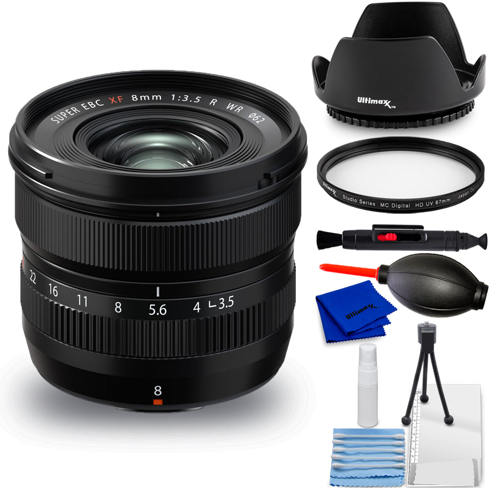 FUJIFILM XF 8mm f/3.5 R WR Lens 16797760 - 7PC Accessory Bundle