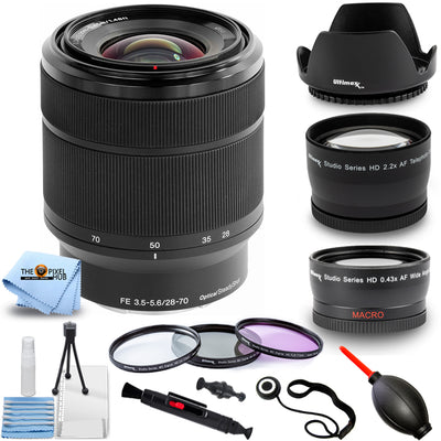 Sony FE 28-70mm f/3.5-5.6 OSS Lens (Black) + Telephoto and Wide Angle Lens Kit