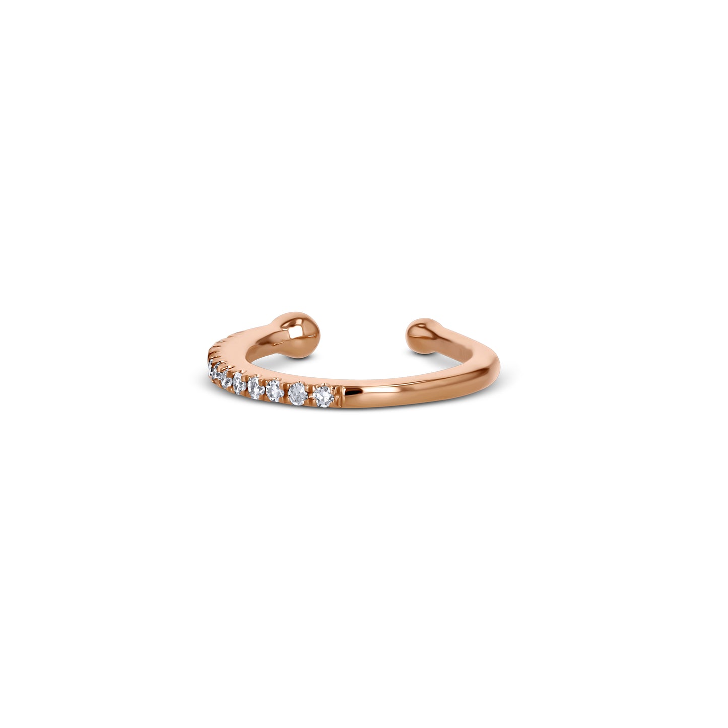 Manchette d'oreille en or rose massif 14 carats avec véritable diamant naturel, aucun perçage nécessaire