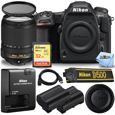 Appareil photo reflex numérique Nikon D500 avec AF-S 18-140 mm VR + EXT BAT + 32 Go + filtre UV