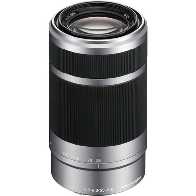 Objectif Sony E 55-210 mm f/4.5-6.3 OSS (argent) neuf dans une boîte blanche – Kit d'accessoires 7 pièces