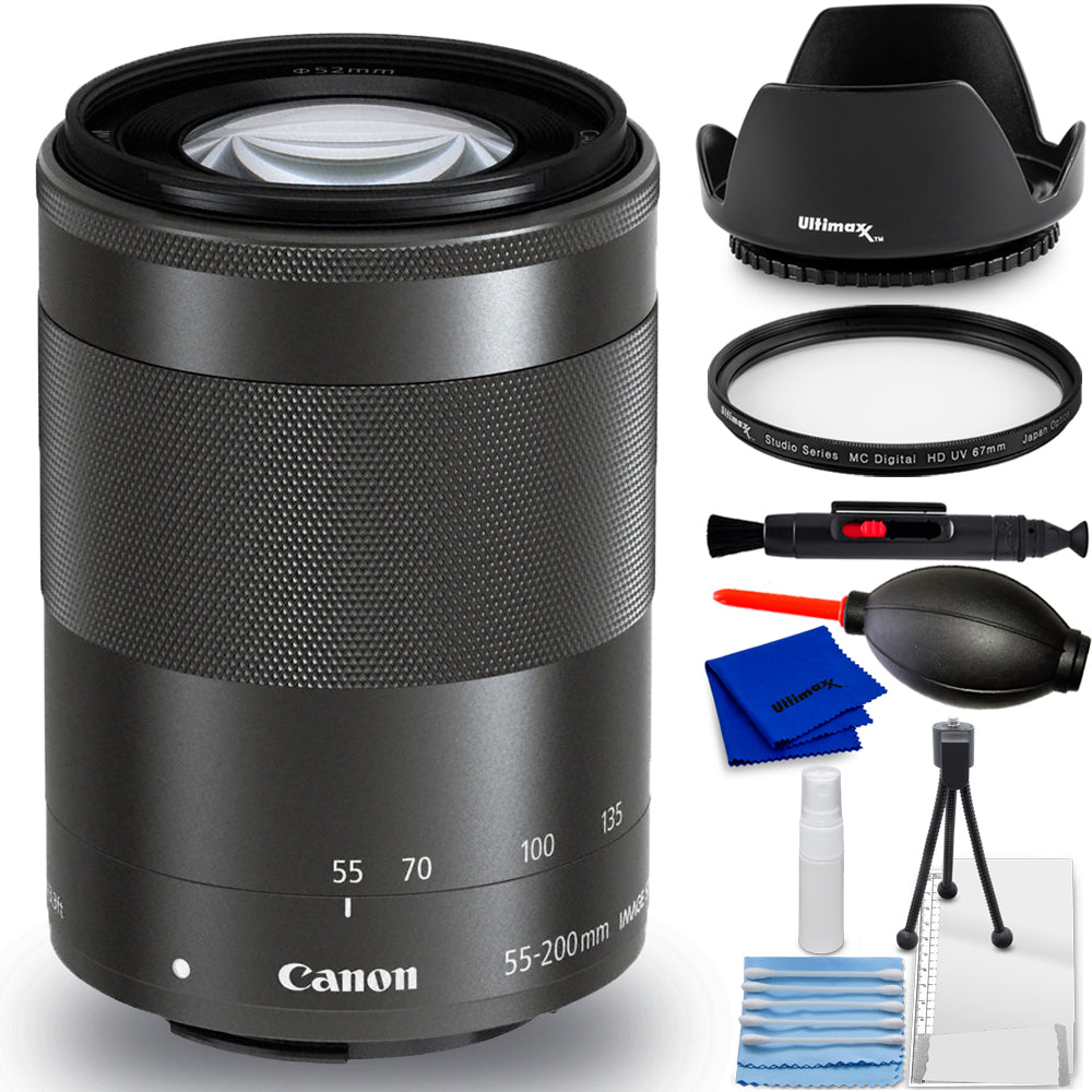 Canon EF-M 55-200mm f/4.5-6.3 IS STM Lens (Black) 9517B002 - 7PC Accessory Kit