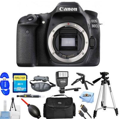 Appareil photo reflex numérique Canon EOS 80D 24,2 MP (boîtier uniquement) 1263C004 + 32 Go + Flash Bundle