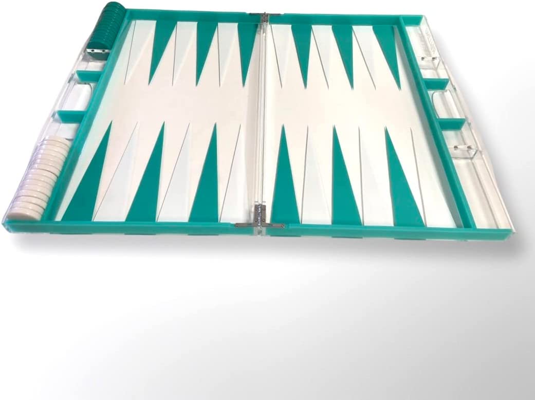 Lucite Acrylic Backgammon Set 18" Large Premium Board + Pieces (Clear Turquois)