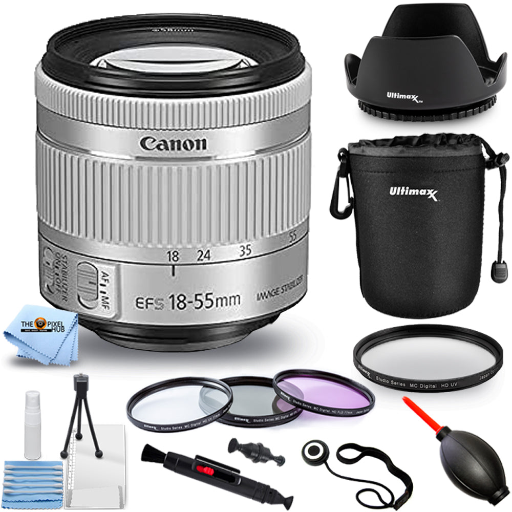 Canon EF-S 18-55mm f/4-5.6 IS STM Lens (White, Open Box) - 10PC Accessory Bundle