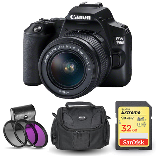 Canon EOS 250D/Rebel SL3 avec objectif 18-55 mm III + kit de filtre de boîtier 32 Go