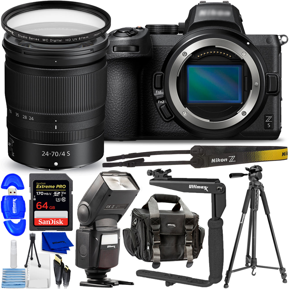 Appareil photo sans miroir Nikon Z5 avec kit d'objectif 24-70 mm f/4 - Ensemble d'accessoires 12 pièces