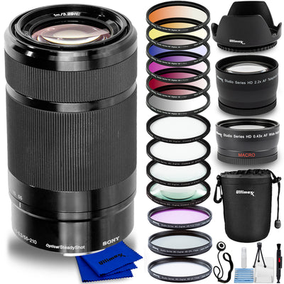 Sony E 55-210mm f/4.5-6.3 OSS E-Mount Lens + Filter Kits + Lens Pouch Bundle