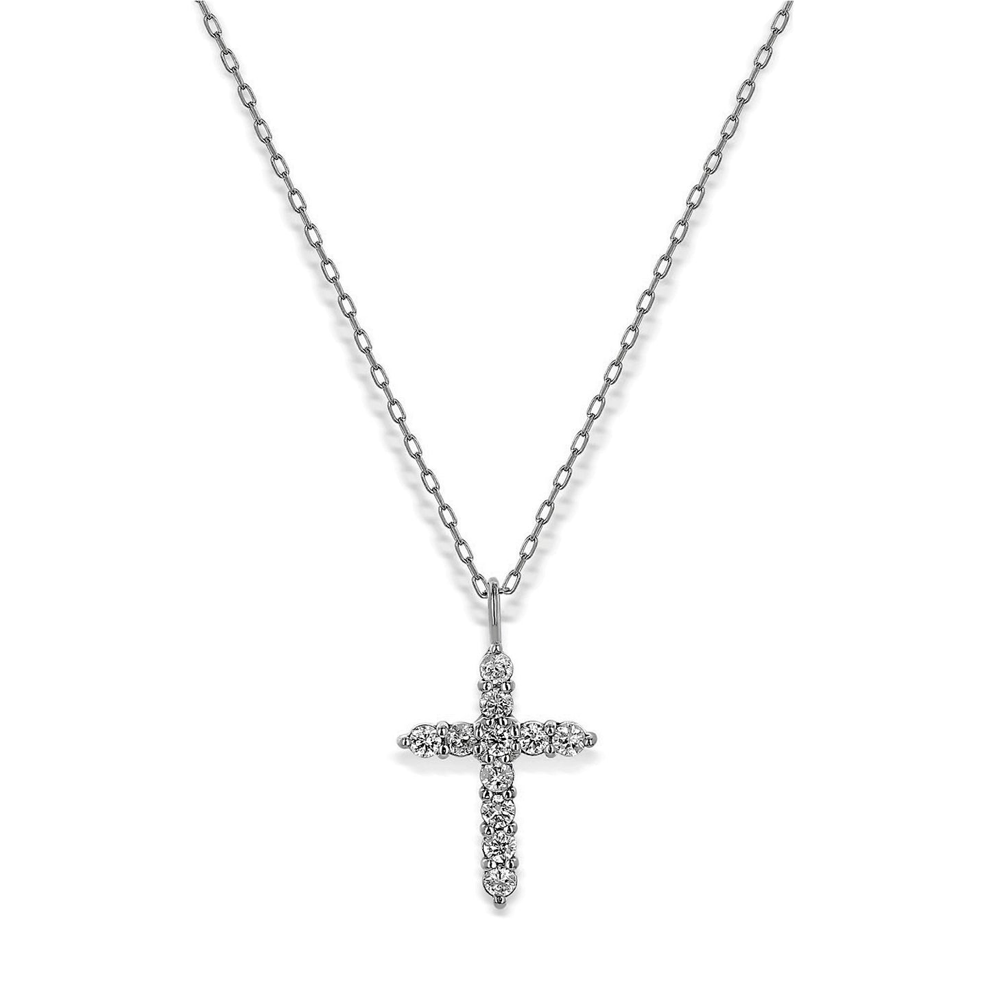 Social Value 14k Solid Natural White Gold Diamond Cross Pendant Necklace .10ct