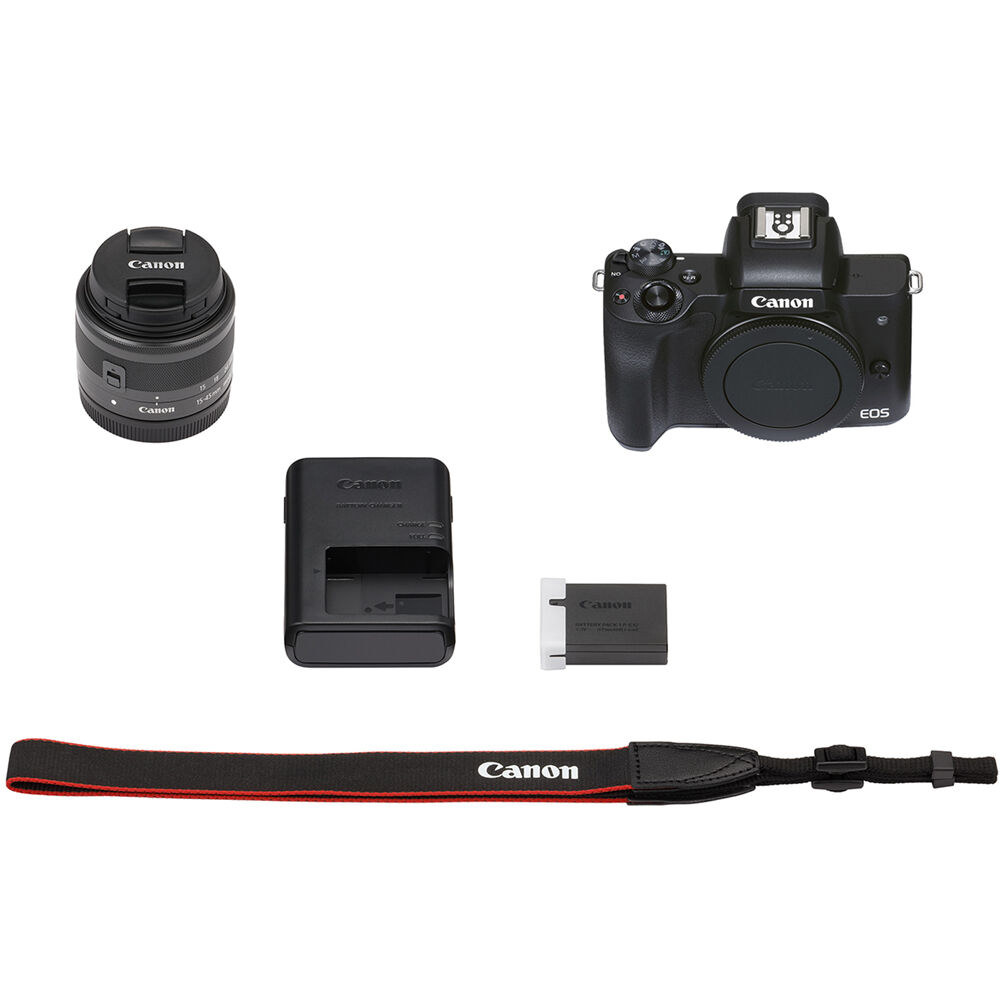 Appareil photo sans miroir Canon EOS M50 Mark II avec objectif 15-45 mm (noir) + pack flash