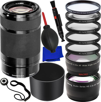 Objectif Sony E 55-210 mm f/4.5-6.3 OSS E-Mount (noir) - Lot d'accessoires 10 pièces