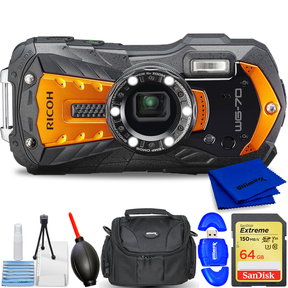 Appareil photo numérique Ricoh WG-70 (Orange) 03873 - Ensemble d'accessoires 7PC