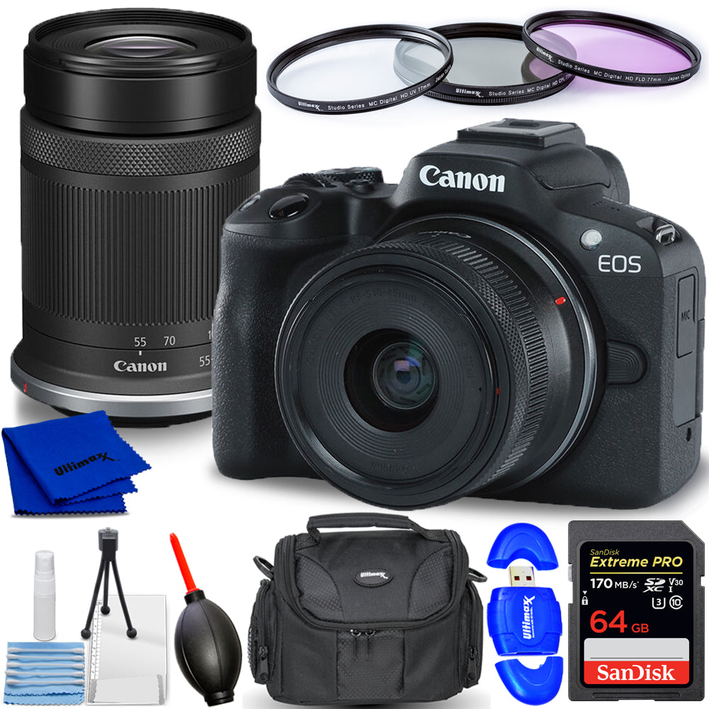 Canon EOS R50 Mirrorless Camera with 18-45mm and 55-210mm Lenses (Black) Kit