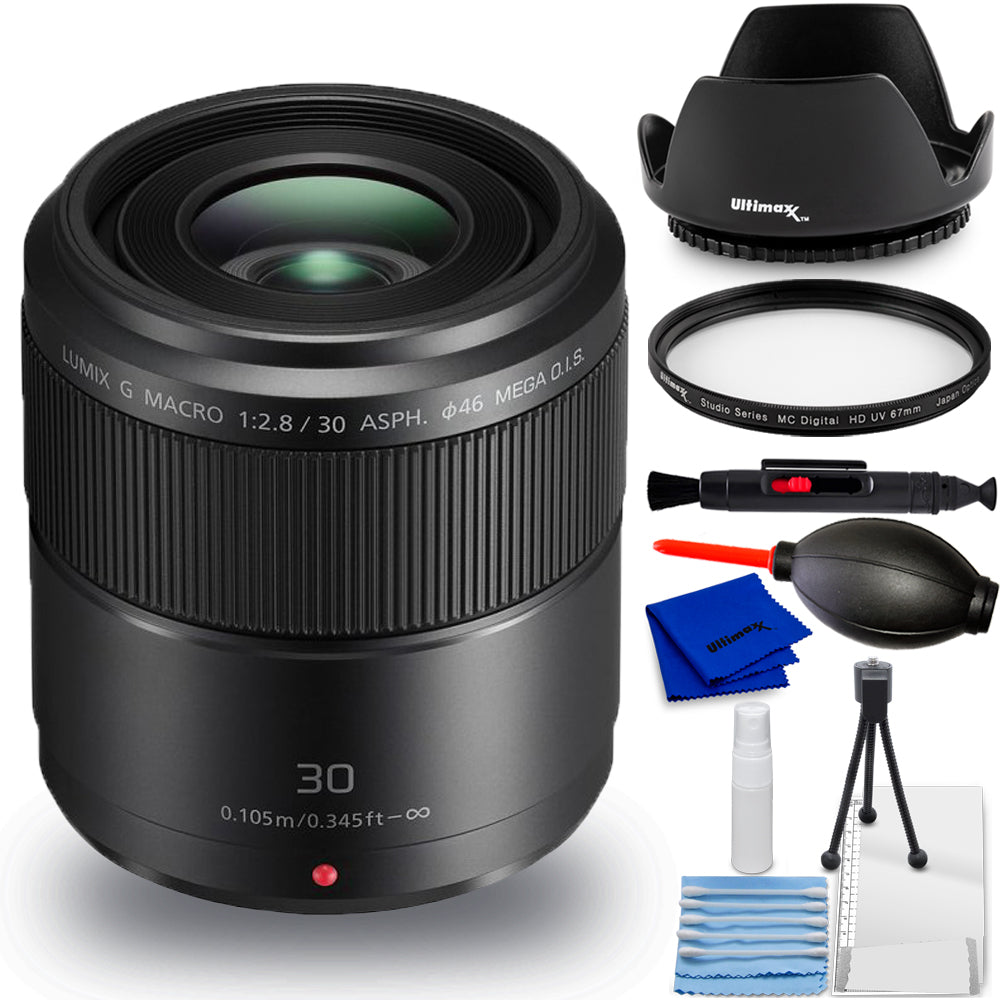 Panasonic LUMIX G MACRO 30mm f/2.8 ASPH. MEGA O.I.S. Lens - 7PC Accessory Bundle