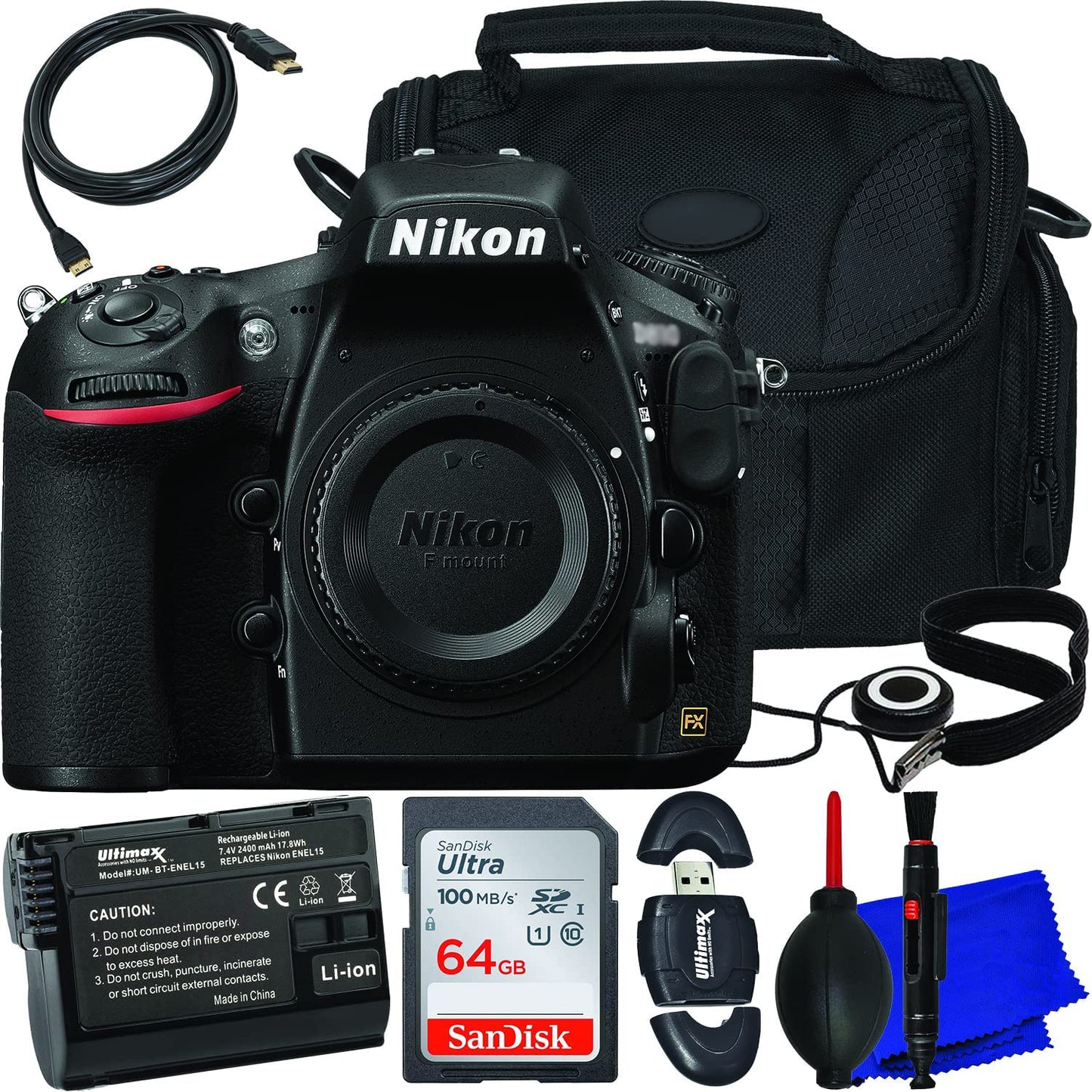 Appareil photo reflex numérique Nikon D810 (boîtier uniquement) 1542 - Ensemble d'accessoires 10 PC 64 Go