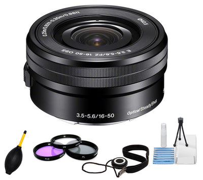 Sony E PZ 16-50mm f/3.5-5.6 OSS Lens SELP1650 + Filter Kit + Cap Keeper Bundle