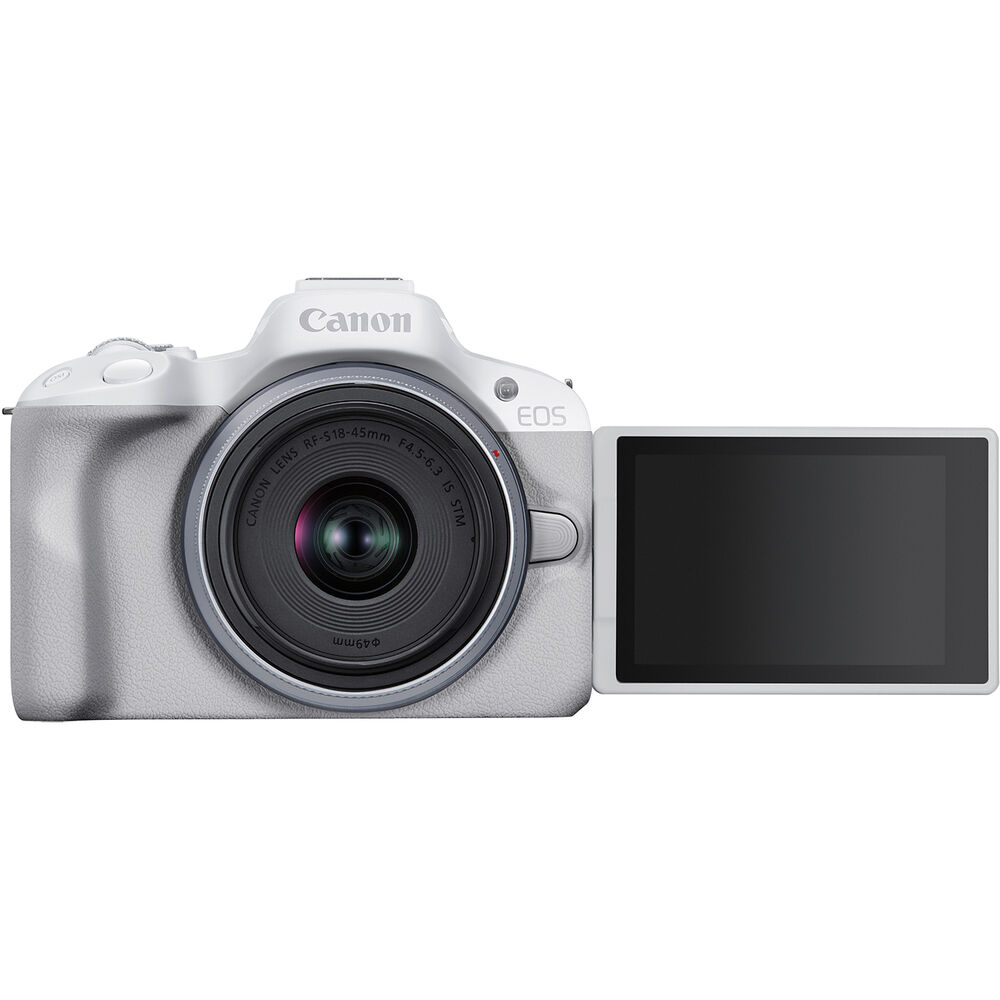 Canon EOS R50 Mirrorless Camera with 18-45mm Lens (White) 5812C012 - 14PC Bundle