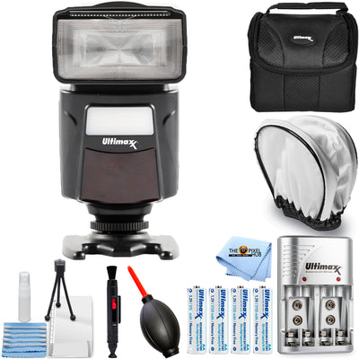 Ultimaxx Dynamic DF260VL Flash Speedlite avec lumière LED + 4 piles AA