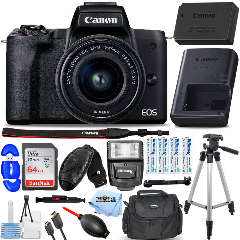 Appareil photo sans miroir Canon EOS M50 Mark II avec objectif 15-45 mm (noir) + pack flash