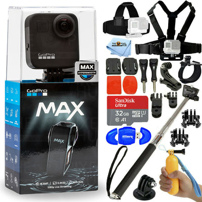 Caméra d'action étanche GoPro MAX 360 + 32 Go + ensemble de sangles de poitrine et de tête