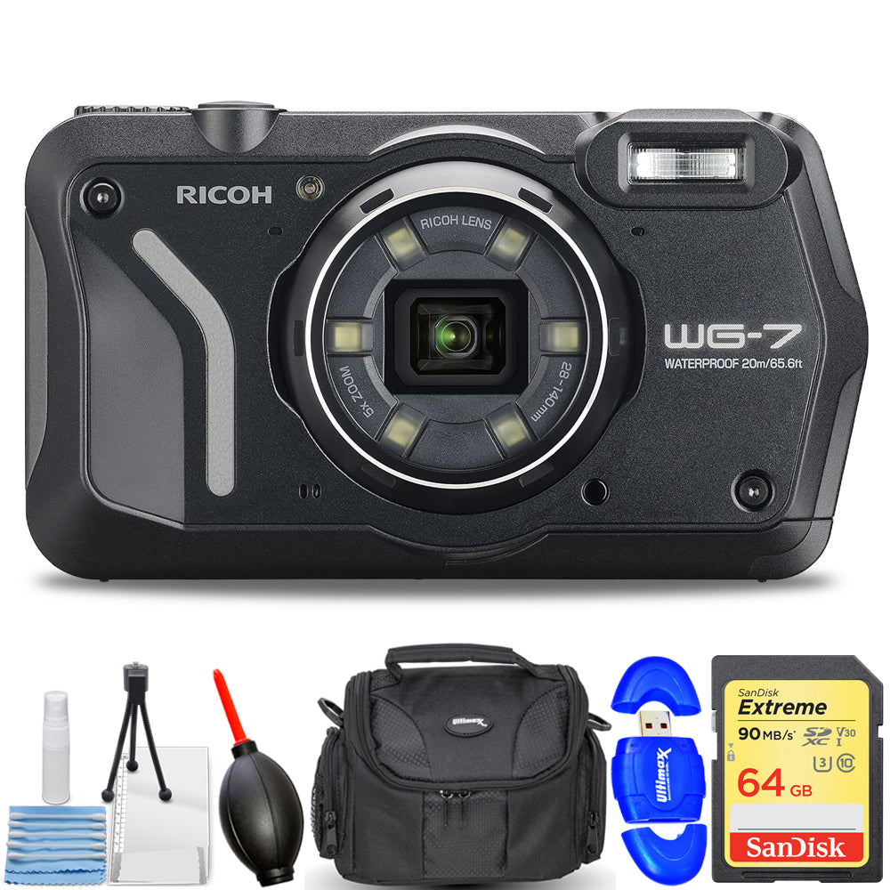 Appareil photo numérique RICOH WG-7 Kit de caméra WEB 4K étanche à l'eau et à la poussière (noir)