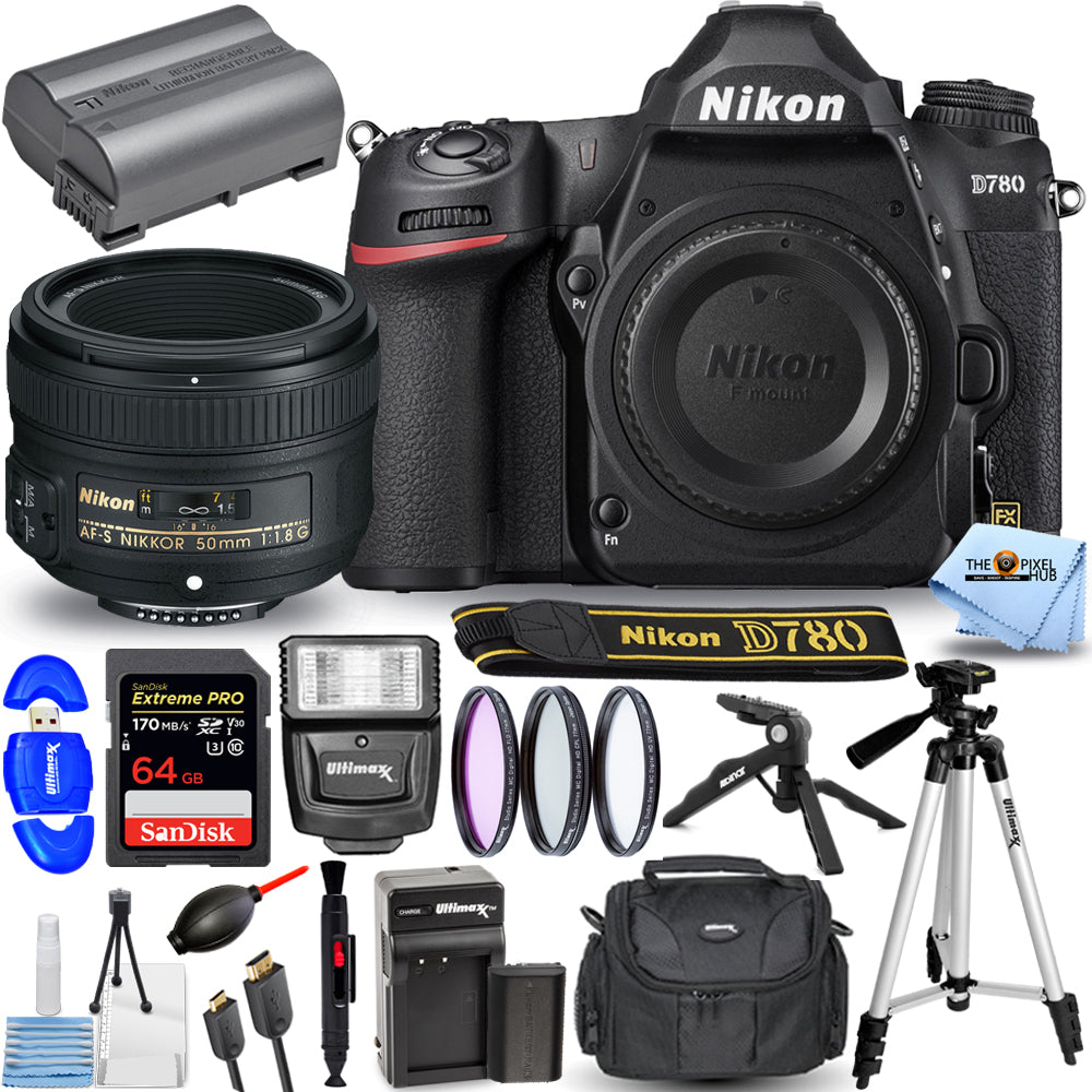 Appareil photo reflex numérique Nikon D780 avec objectif 50 mm f/1.8G - Ensemble d'accessoires 15 pièces