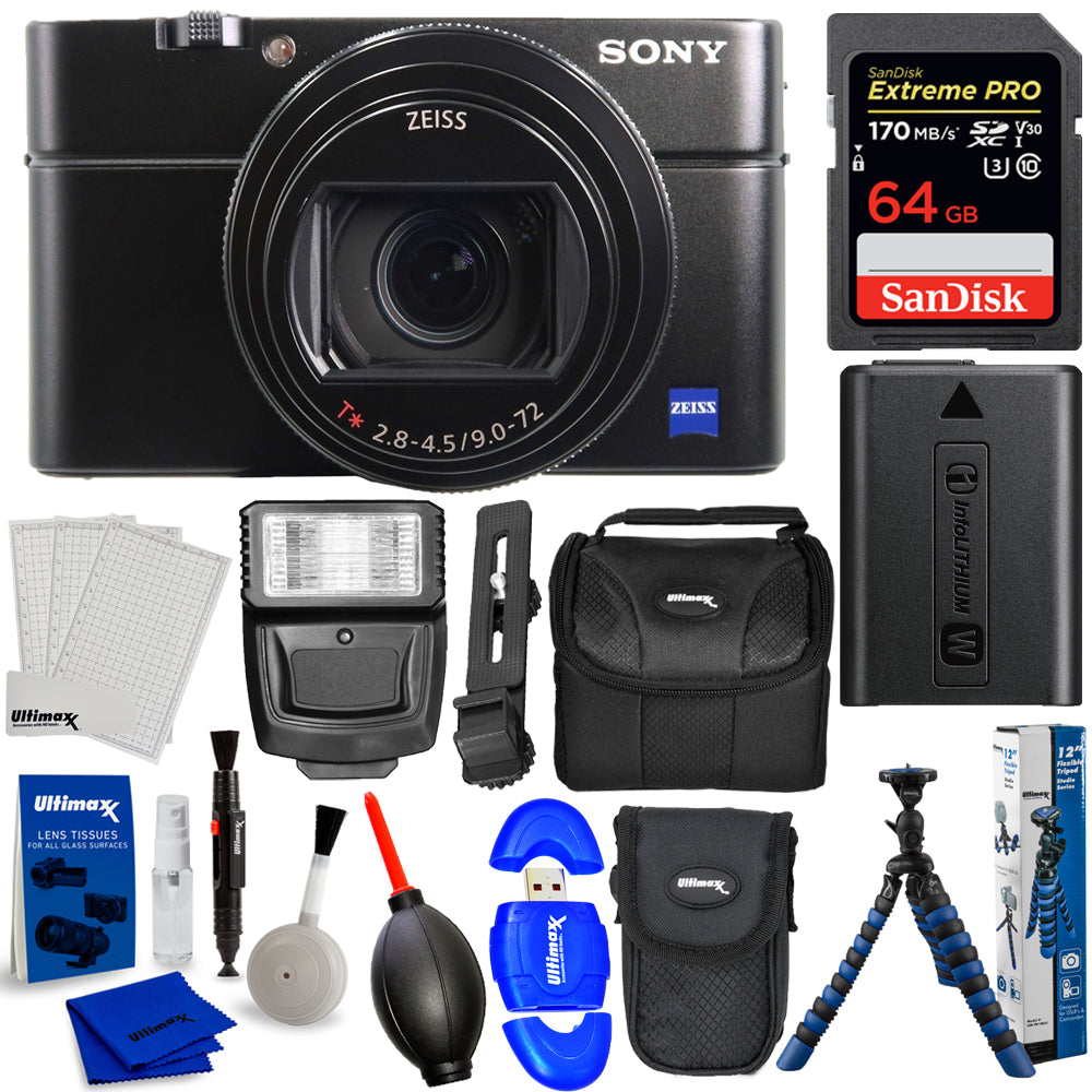 Sony Cyber-shot DSC-RX100 VII Digital Camera Bundle with 32GB + Tripod + Cases