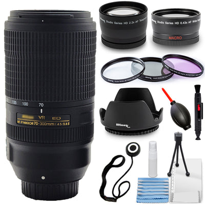 Objectif Nikon AF-P NIKKOR 70-300 mm f/4.5-5.6E ED VR + kit téléobjectif et grand angle